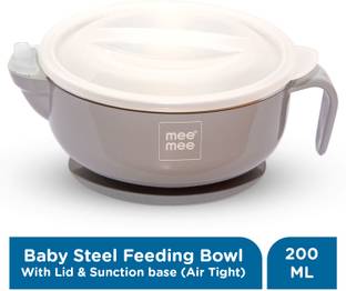 MeeMee Stay Warm Baby Steel Bowl with Suction Base (Grey)  - Steel