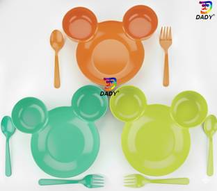 Dady Unbreakbale Mickey Shaped Kids Snack Serving Plate with Spoons (Pack of 9 items)  - plastic