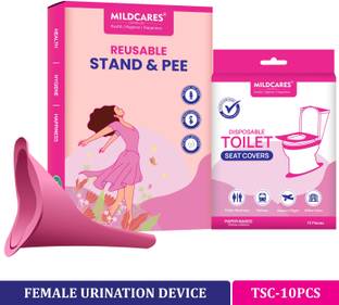Mildcares Reusable Stand and Pee with Disposable Toilet Seat Covers | Travel-Friendly | & Reusable Female Urination Device