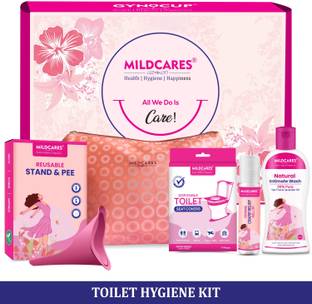 Mildcares Stand and Pee With Toilet Seat Cover, Cramp Relief, Intimate Wash & Pouch (kit) Reusable Female Urination Device