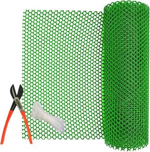 Singhal Garden Tree Guard Net 4 Ft X 5 Ft, Green with 1 Cutter & 50 PVC Tags Plastic Fence Post