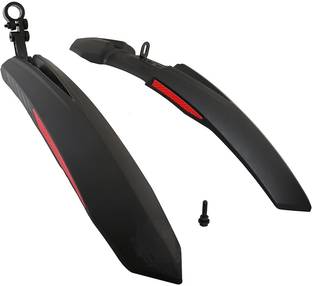 autoIN Bicycle Atom Mudguard with Reflective Tape with Plastic clamp, Black-RED Full Length Front & Rear Fender