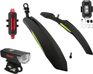 ABC AMOL BICYCLE COMPONENTS Front& Rear Mudguard With Iron Fitting With Cycle Front Rear & Helmet Light Full Length Front & Rear Fender