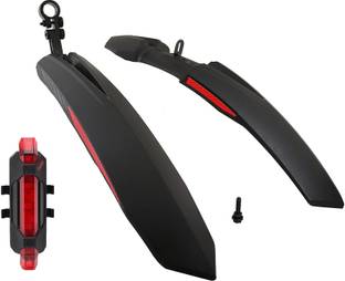 ABC AMOL BICYCLE COMPONENTS Front& Rear Mudguard with Reflective Tape and Iron Fitting With Rear Cycle Light Full Length Front & Rear Fender