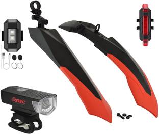 ABC AMOL BICYCLE COMPONENTS Front& Rear Mudguard With Iron Fitting With Cycle Front Rear & Helmet Light Full Length Front & Rear Fender
