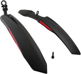 ABC AMOL BICYCLE COMPONENTS Front & Rear Mudguard with Reflective Tape and Iron Clamp ,Color Redd Black Full Length Front & Rear Fender