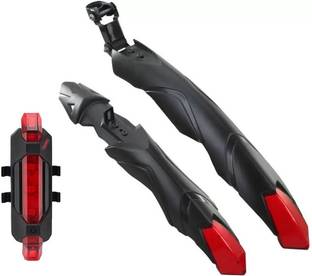 COZYCOOL Bicycle Front & Rear Mudguard with Night Reflector With Cycle Light(black) Full Length Front & Rear Fender