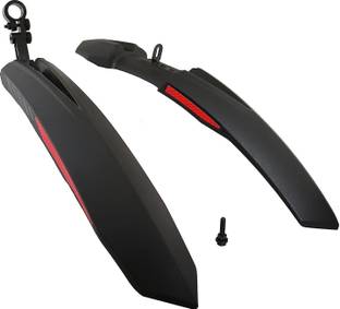 ABC AMOL BICYCLE COMPONENTS ront & Rear Mudguard with Reflective Tape and Plastic Clamp ,Color Red Black Full Length Front & Rear Fender