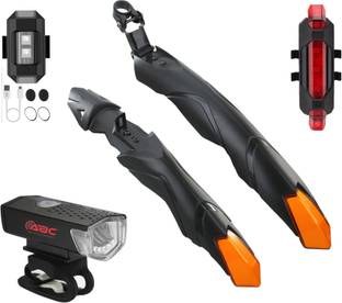ABC AMOL BICYCLE COMPONENTS Bicycle Front & Rear Mudguard With Premium Cycle Front Rear & Helmet Light Full Length Front & Rear Fender