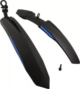 ABC AMOL BICYCLE COMPONENTS Front & Rear Mudguard with Reflective Tape and Iron Fitting,Color Blue Black Full Length Front & Rear Fender