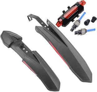 NSV Cycle Front & Rear Fender/Mudguard With Bicycle Tyre Light and Back Tail Light Full Length Front & Rear Fender