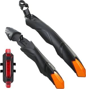 BYKING Bicycle Front & Rear Mudguard with Night Reflector With Cycler Rear Light(black) Full Length Front & Rear Fender