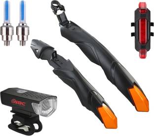ABC AMOL BICYCLE COMPONENTS Bicycle Front & Rear Mudguard With Premium Cycle Front, Rear & Valve Light Full Length Front & Rear Fender