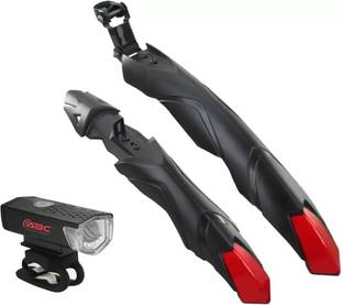 BYKING Bicycle Front & Rear Mudguard with Night Reflector With Cycle Light(black) Full Length Front & Rear Fender