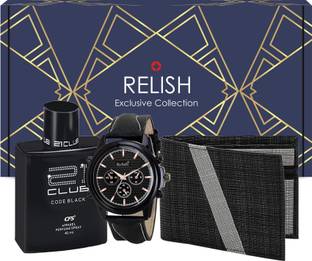 Relish Boys Gift Combo Black Watch,Perfume, Wallet | Gift Pack for Every Occasions. Paper Gift Box