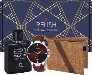 Relish Boys Gift Combo Brown Watch, Wallet, Perfume | Gift Pack for Every Occasions . Paper Gift Box
