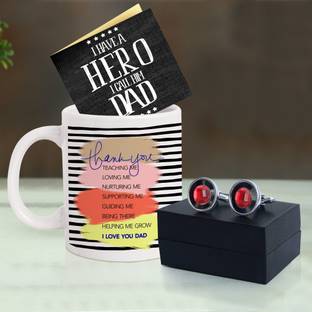 TIED RIBBONS Father Day Gift Combo for Dad from Son Daughter Coffee Mug Cufflink with Card Assorted Gift Box