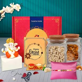 Midiron Traditional Raksha Bandhan Gift with Rakhi, Nuts & Ganesh Ji of Blessing Assorted Gift Box