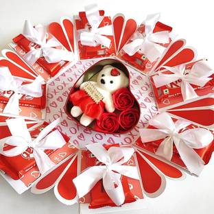 Chandrans Creation Heart Box Birthday Chocolate Explosion Box with Teddy and Flowers Paper Gift Box
