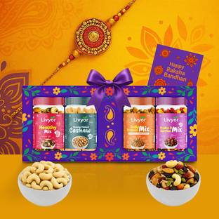 LIVYOR Rakhi Hamper for Brother, 4 Items & 1 Rakhi Assorted Gift Box