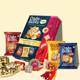 Farmley Assorted Date Bites Gift Pack With Rakhi and Kumkum Paper Gift Box