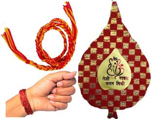 Popcorn Fusion Thread Bhai Dooj Tikka Packet set with Silk thread Roli Chawal Chandan Mishri Pack Assorted Chawal Roli Pack  Set