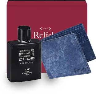 Relish PU Leather Denim Wallet and CFS Perfume Combo for Men Paper Gift Box