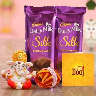 TIED RIBBONS Diwali Bhai Dooj Gift Set for Brother Friend - Ganesha Idol with Chocolates Card Assorted Gift Box