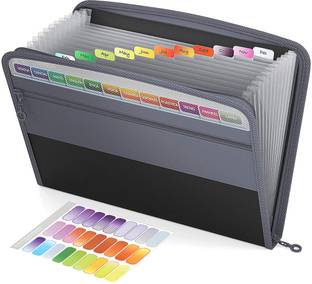 STORITE Polyester 13 Pocket File Folder with Sticky Labels Document Organizer with Zipper Closure