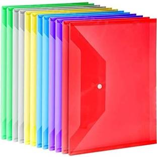 CAMPIO Plastic Transparent Document Folder - Side Opening Colored Poly-Plastic File Storage Bag