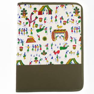 ASRAW Professional Jute Document Holder Warli Art Printed Conference File Folder With Zipper Closing Mechanism For Presentations, Workshops, Seminars, Corporate Meetings, Conferences And Interview Portfolio- School, College And Office Use