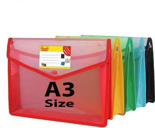 FileMate A3 Size Document Bag(Pack of 4 pcs)(Size: 13 X 18 inch)(2.5 inch Spine) / Button Bag / Executive Folder / Thick My Clear Bag