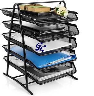 VICHAXAN Vichaxan 5 Tier Metal Mesh File Desk Tray A4 Documents | Papers Letters folders Holder Desk Organizer for Home and Office with Slidable Compartments |||