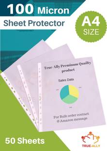 True-Ally A4 Size Pack of 50 Sheets 100 micron Sheet Protectors 11 Holes Punched
