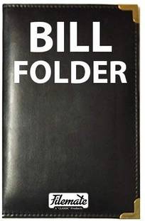 FileMate Bill Folder for Restaurants or Hotels with Card and Receipt Holder (Size: 9 X 6.25 inch) (Golden Steel Corner) / Bill Holder