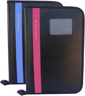 Kopila PU Leather High Quality Leaf office File/Certificate file/file cover/Zip file folder SkyBlue & Pink Set of 2 A4 & FS Size