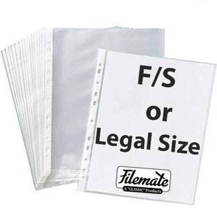 FileMate F/S or Legal Size Sheet Protector(Pack of 50 pcs)(150 micron)(Size: 13.75 X 9.25 inch) / Document sleeves
