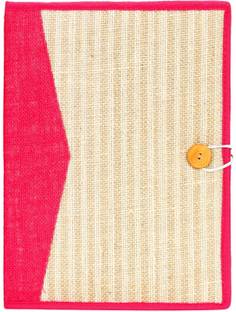 RONAK Jute Handicraft File Folder Beige, Pink A4 Document Elastic Loop Button Professional