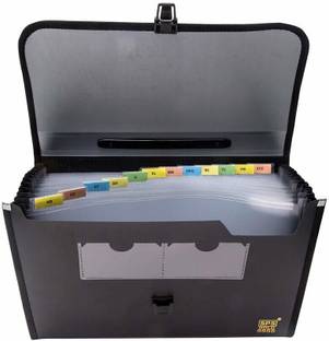 Rangwell plastic Presents Plastic File Folder F/C Expanding Bag with Handle 5555 (Grey, Black)