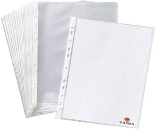 TULMAN 100 Pcs A4 Size 150 Micron Thickness Leaf Document Sleeves Waterproof Clear Sheet Protector 11 Holes Punch Ring File