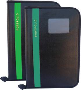 Kopila PU Leather High Quality 20 Leaf office file/Certificate file/file cover/Zip file folder Green & Grey Set of 2 A4 & FS Size