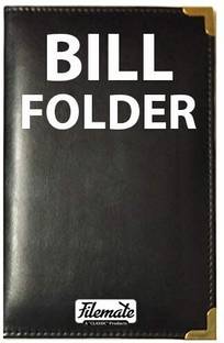 FileMate Bill Folder for Restaurants or Hotels with Card and Receipt Holder (Size: 9 X 6.25 inch) (Golden Steel Corner) / Bill Holder