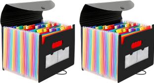 Smitex Plastic 2 Pack 24 Pockets Expanding File Folder Multicolored Accordian File Organizer File Organizer Expandable Folder with Expandable Cover Document Organizer A4 Size File Box Large Capacity