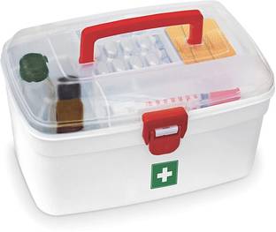 VSELL Double Layers Plastic Rectangular Medicine Cabinet Household Medical Storage Box First Aid Kit