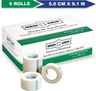 Medigrip Non Woven Paper Tape 5 cm X 9.1 m (Pack of 6) White First Aid Tape