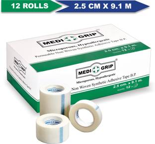 Medigrip Non Woven Microporous Paper Tape 2.5 cm X 9.1 m (Pack of 12) White First Aid Tape