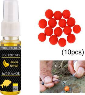 Yolo Tackles Banana 25ml Fishing Bait Attractant Spray, 10pcs Boilies Pop-Up Combo Scent Fish Bait