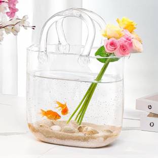 GALLIVANT Flower Vase Handbag Shape Glass Vase with Handle Unique Bubble Aesthetic Design Glass Vase