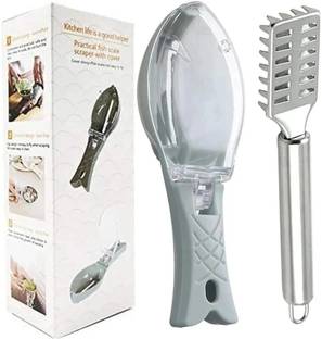 E street 2-in-1 Fish Scale Remover - ( Plastic & Steel Scraper )- Fish Cleaning Tools , Fish Scaler