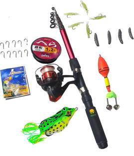 Abirs 7 ftTelescopic Fishing Pole Complet Set with frog lure hkl Red Fishing Rod